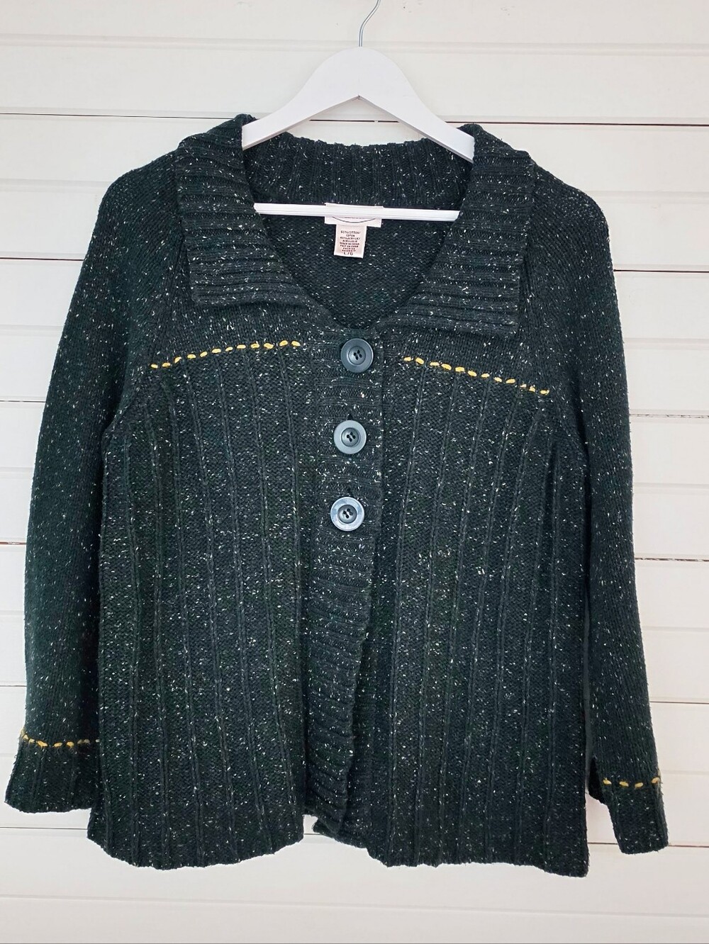 Vintage 90's Northern Reflections Dark Green Speckled Button Knit Sweater L